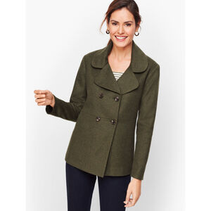 TALBOTS Green BRUSHED ITALIAN WOOL Double Breasted PEA COAT Blazer WOMENS 12